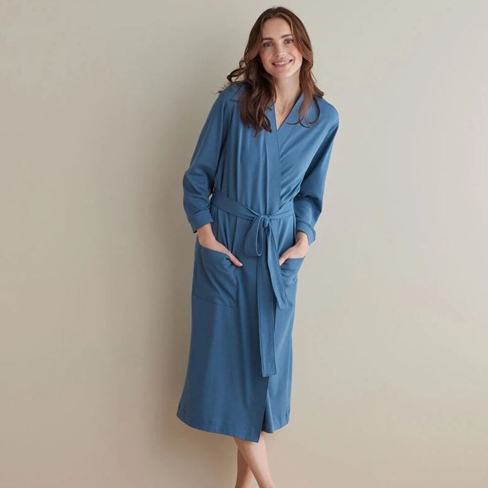 Pima Cotton Kimono Robe - Blue Denim, M
